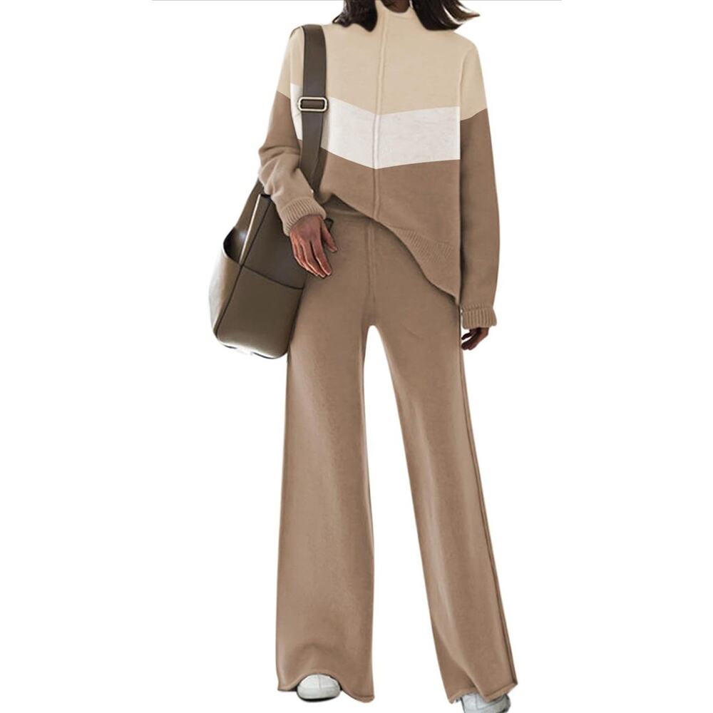 Viottiset Women's 2 Piece Outfits Sweater Set Beige Size Small